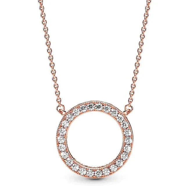 Neue 925 Sterling Silber Zeitlose Eleganz Schneeflocke akzentuierte kreisförmige Herzen Collier Halskette für beliebte Perlen Charm DIY Schmuck
