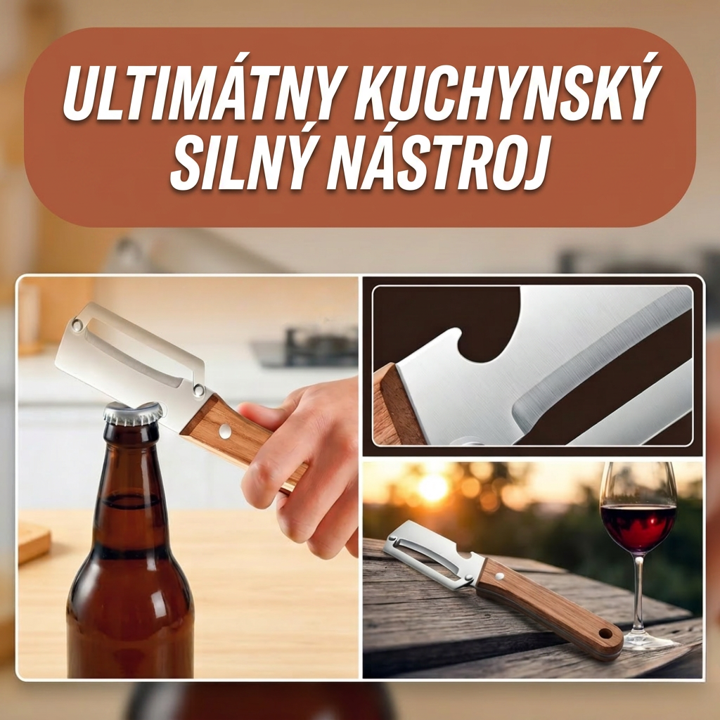 (Akcia ku Dňu matiek 💖) Multifunkčná škrabka na zeleninu 2 v 1 z nehrdzavejúcej ocele | Drevená rukoväť a otvárač na fľaše