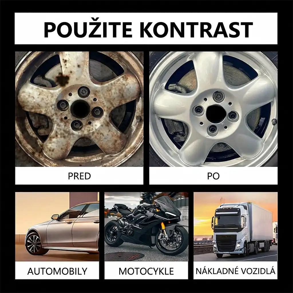 Priemyselný odstraňovač hrdze. Čistiaci prostriedok na odstraňovanie hrdze v automobilovom priemysle, pre stroje a zariadenia.